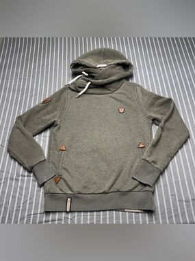 Naketano Women’s Hoodie Cowl Neck Size Large Olive Green Drawstring